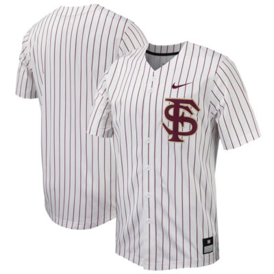 Florida State Seminoles Baseball White Pinstripe Full Button Jersey - All Stitched