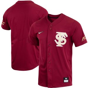 Florida State Seminoles Baseball Garnet Full Button Jersey w/ ACC Patch - All Stitched