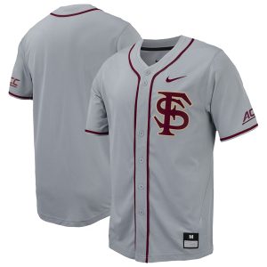 Florida State Seminoles Baseball Grey Full Button Jersey w/ ACC Patch - All Stitched
