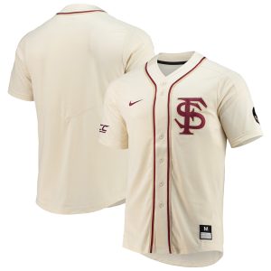 Florida State Seminoles Baseball Natural Full Button Jersey w/ ACC Patch - All Stitched