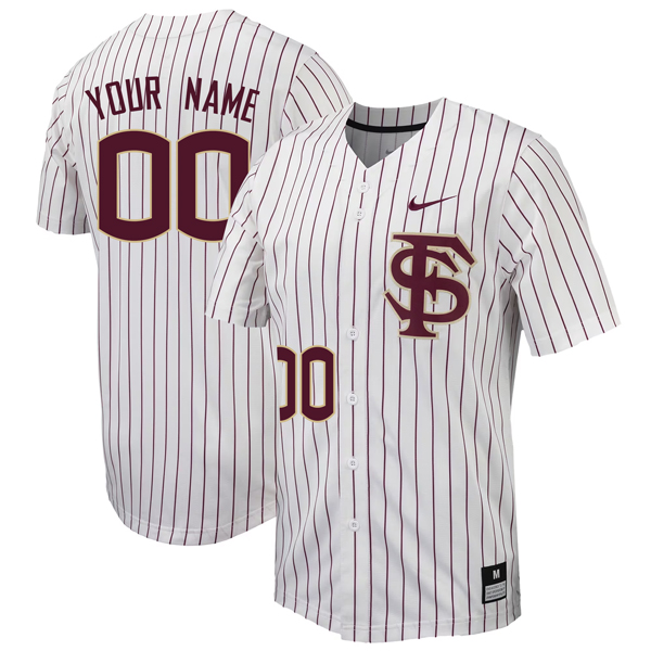Custom Florida State Seminoles Baseball White Pinstripe Full Button Jersey - All Stitched