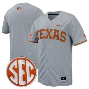 Texas Longhorns Baseball Grey Full Button Jersey w/ SEC Patch - All Stitched