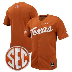 Texas Longhorns Baseball Texas Orange Full Button Jersey w/ SEC Patch - All Stitched