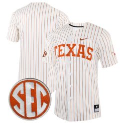 Texas Longhorns Baseball White Pinstripe Full Button Jersey - All Stitched