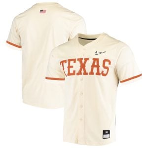 Texas Longhorns Baseball Cream Full Button Jersey - All Stitched