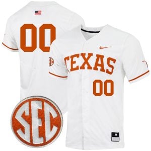 Custom Texas Longhorns Baseball White Full Button Jersey w/ SEC Patch - All Stitched