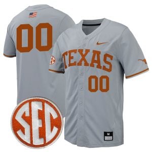 Custom Texas Longhorns Baseball Grey Full Button Jersey w/ SEC Patch - All Stitched