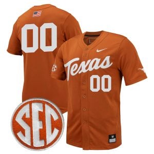 Custom Texas Longhorns Baseball Texas Orange Full Button Jersey w/ SEC Patch - All Stitched