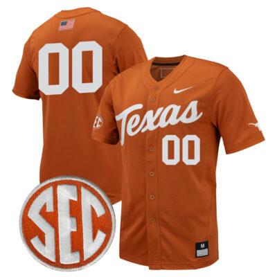 Custom Texas Longhorns Baseball Texas Orange Full Button Jersey w/ SEC Patch - All Stitched