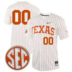 Custom Texas Longhorns Baseball White Pinstripe Full Button Jersey - All Stitched