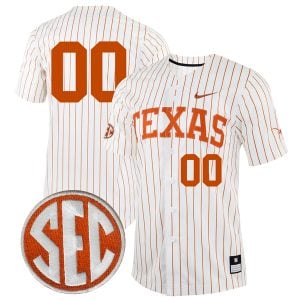 Custom Texas Longhorns Baseball White Pinstripe Full Button Jersey w/ SEC Patch - All Stitched