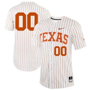 Custom Texas Longhorns Baseball White Pinstripe Full Button Jersey - All Stitched