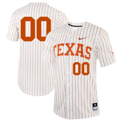 Custom Texas Longhorns Baseball White Pinstripe Full Button Jersey - All Stitched