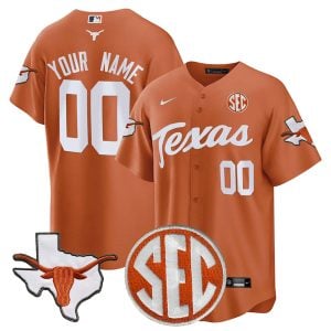 Custom Texas Longhorns Baseball Orange Jersey w/ SEC Patch - All Stitched