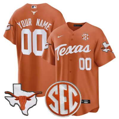 Custom Texas Longhorns Baseball Orange Jersey w/ SEC Patch - All Stitched