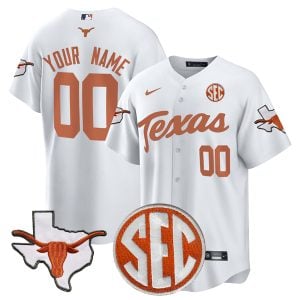 Custom Texas Longhorns Baseball White Jersey w/ SEC Patch - All Stitched