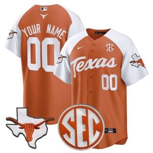 Custom Texas Longhorns Baseball Orange Inverted Jersey w/ SEC Patch - All Stitched