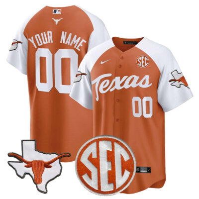Custom Texas Longhorns Baseball Orange Inverted Jersey w/ SEC Patch - All Stitched