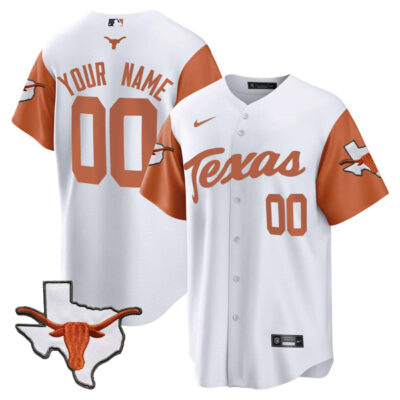 Custom Texas Longhorns Baseball White Orange Sleeve Jersey - All Stitched