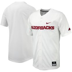 Arkansas Razorbacks Baseball White Full Button Jersey - All Stitched