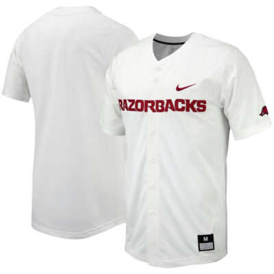 Arkansas Razorbacks Baseball White Full Button Jersey - All Stitched