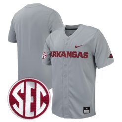 Arkansas Razorbacks Baseball Grey Full Button Jersey - All Stitched