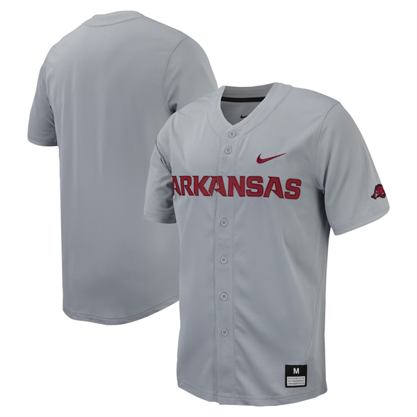 Arkansas Razorbacks Baseball Grey Full Button Jersey - All Stitched