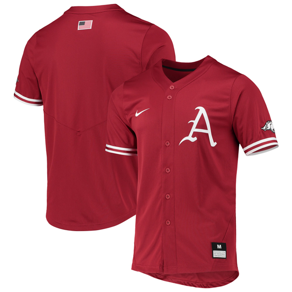 Arkansas Razorbacks Baseball Cardinal Full Button Jersey - All Stitched