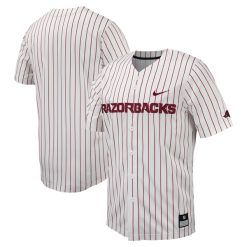 Arkansas Razorbacks Baseball White Pinstripe Full Button Jersey - All Stitched