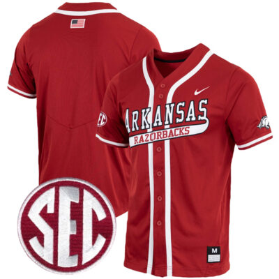 Arkansas Razorbacks Baseball Cardinal Jersey w/ SEC Patch - All Stitched