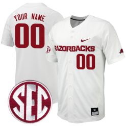 Custom Arkansas Razorbacks Baseball White Full Button Jersey - All Stitched