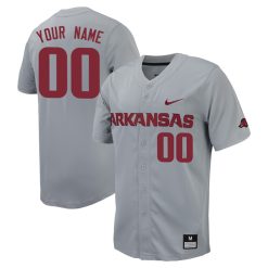 Custom Arkansas Razorbacks Baseball Grey Full Button Jersey - All Stitched