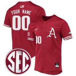 Custom Arkansas Razorbacks Baseball Cardinal Full Button Jersey - All Stitched