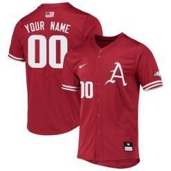Custom Arkansas Razorbacks Baseball Cardinal Full Button Jersey - All Stitched