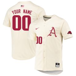 Custom Arkansas Razorbacks Baseball Cream Full Button Jersey - All Stitched