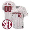 Custom Arkansas Razorbacks Baseball White Pinstripe Full Button Jersey w/ SEC Patch - All Stitched
