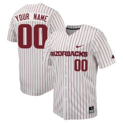 Custom Arkansas Razorbacks Baseball White Pinstripe Full Button Jersey - All Stitched