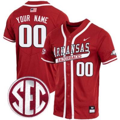 Custom Arkansas Razorbacks Baseball Cardinal Jersey w/ SEC Patch - All Stitched