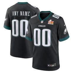 Custom Philadelphia Eagles Black Super Bowl LIX Game Jersey - All Stitched