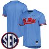 Ole Miss Rebels Baseball Powder Blue Full Button Jersey - All Stitched