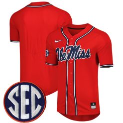 Ole Miss Rebels Baseball Red Full Button Jersey - All Stitched