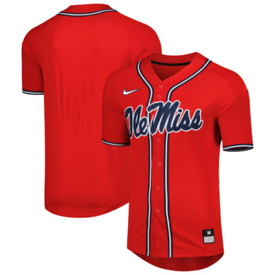 Ole Miss Rebels Baseball Red Full Button Jersey - All Stitched