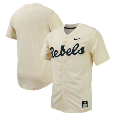 Ole Miss Rebels Baseball Cream Full Button Jersey - All Stitched