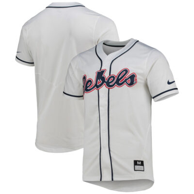 Ole Miss Rebels Baseball White Full Button Jersey - All Stitched