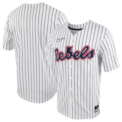 Ole Miss Rebels Baseball White Pinstripe Full Button Jersey - All Stitched