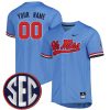 Custom Ole Miss Rebels Baseball Powder Blue Full Button Jersey - All Stitched