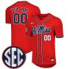 Custom Ole Miss Rebels Baseball Red Full Button Jersey - All Stitched