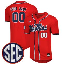 Custom Ole Miss Rebels Baseball Red Full Button Jersey - All Stitched