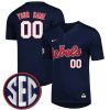 Custom Ole Miss Rebels Baseball Navy Full Button Jersey - All Stitched