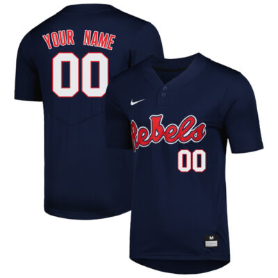 Custom Ole Miss Rebels Baseball Navy Full Button Jersey - All Stitched